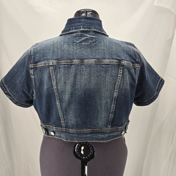 725-2 Torrid Dark blue Cropped denim Trucker jacket size 0X 10/12 - Picture 4 of 7